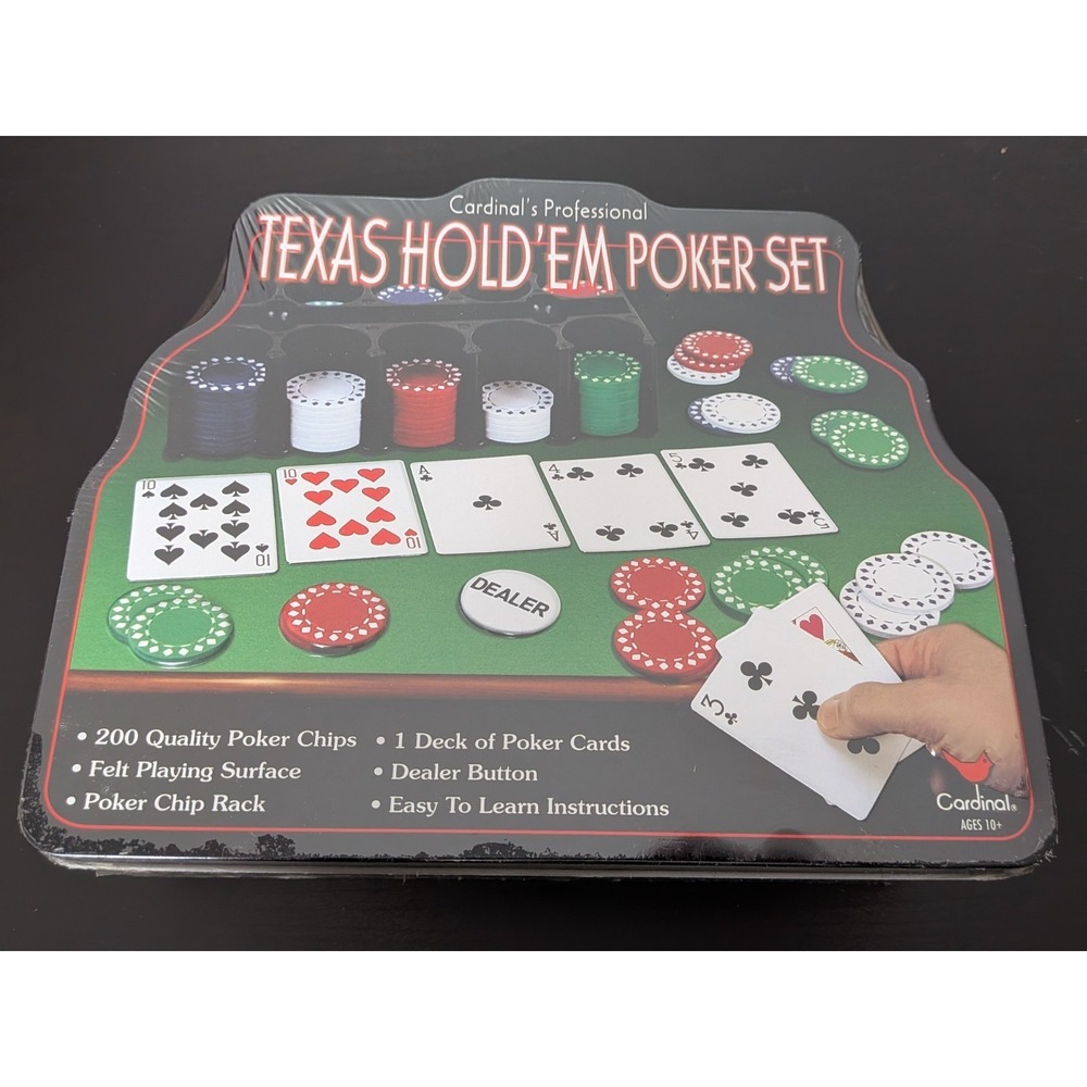 Cardinal Industries Deluxe Texas Hold 'Em Full Poker Set in Tin BNIB SEALED NEW